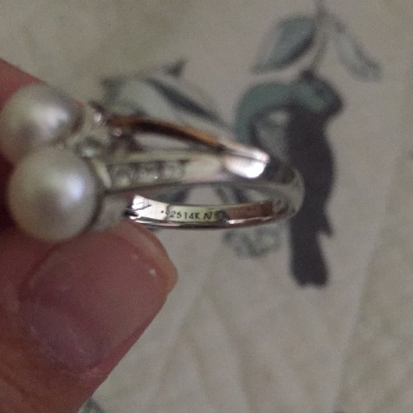 Faux pearl zirconia 14k ring - Picture 3 of 8